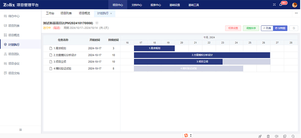 项目列表进度管理