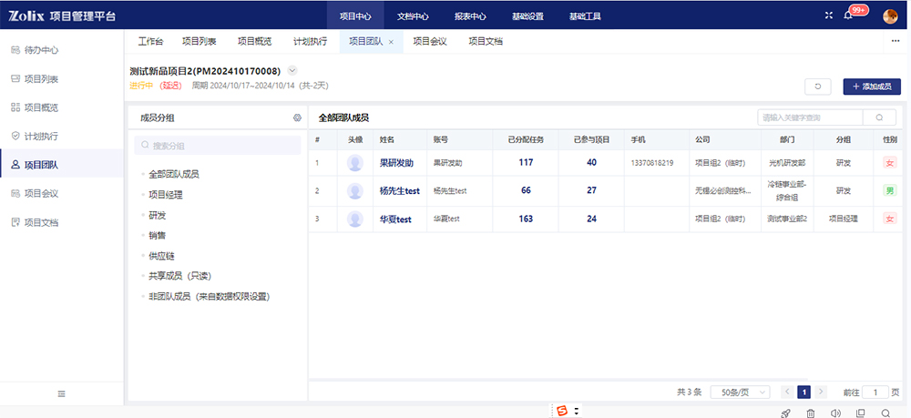 项目列表进度管理
